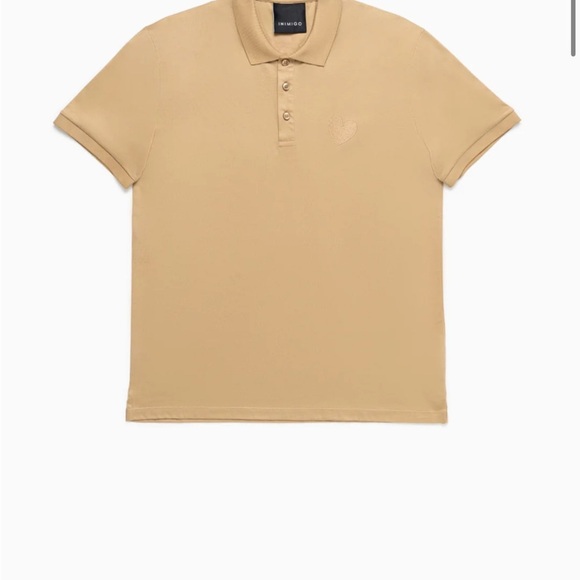 Inimigo Designer Polo Shirt Upscale Embroidery Heart Piquet beige Sz Large - Picture 2 of 4
